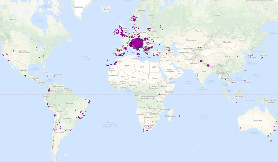 Popularność startowisk zagranicznych - mapa